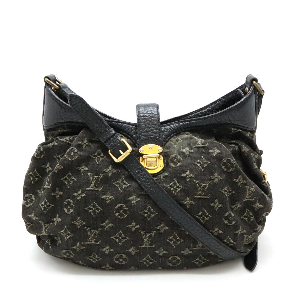 LOUIS VUITTON Monogram Denim Shoulder Bag Hobo Canvas Leather Noir Black